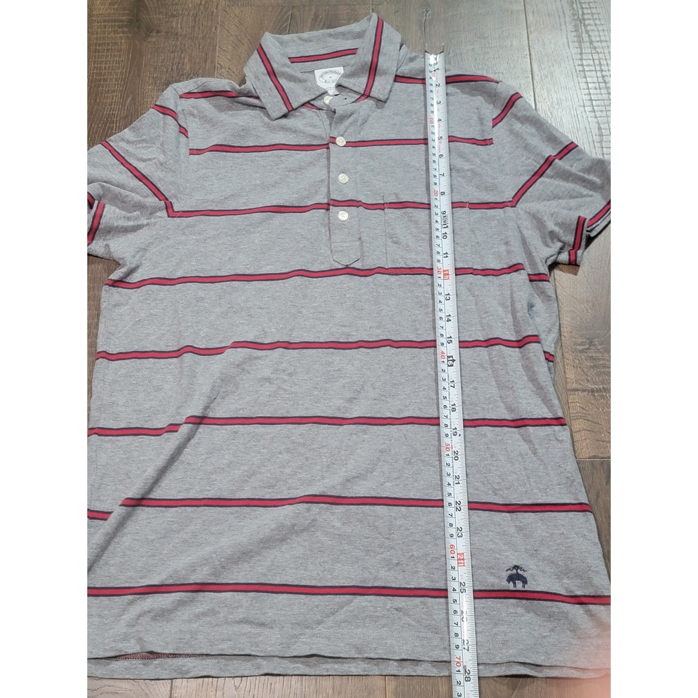 Brooks Brothers Mens Grey Striped Cotton Short Sleeve Polo Shirt Size M Pocket